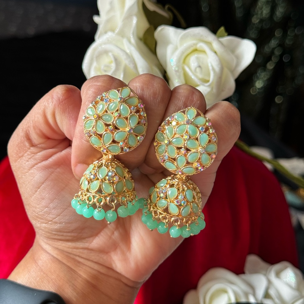 Brand new Elegant Gold and mint Green Two-Tier Earrings